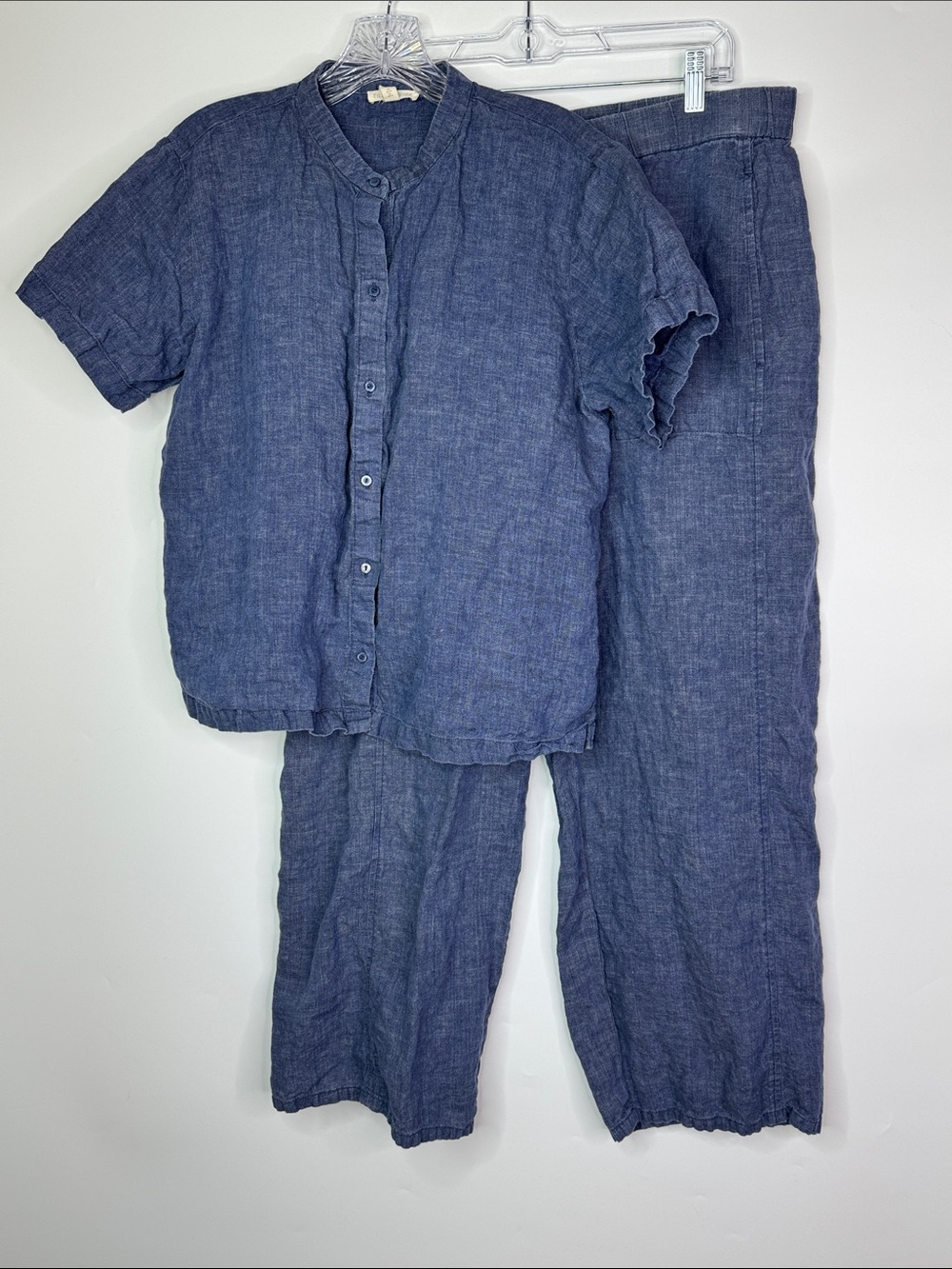 Eileen Fisher Washed Organic Linen Short Sleeve Button Up Pant Set Size Large